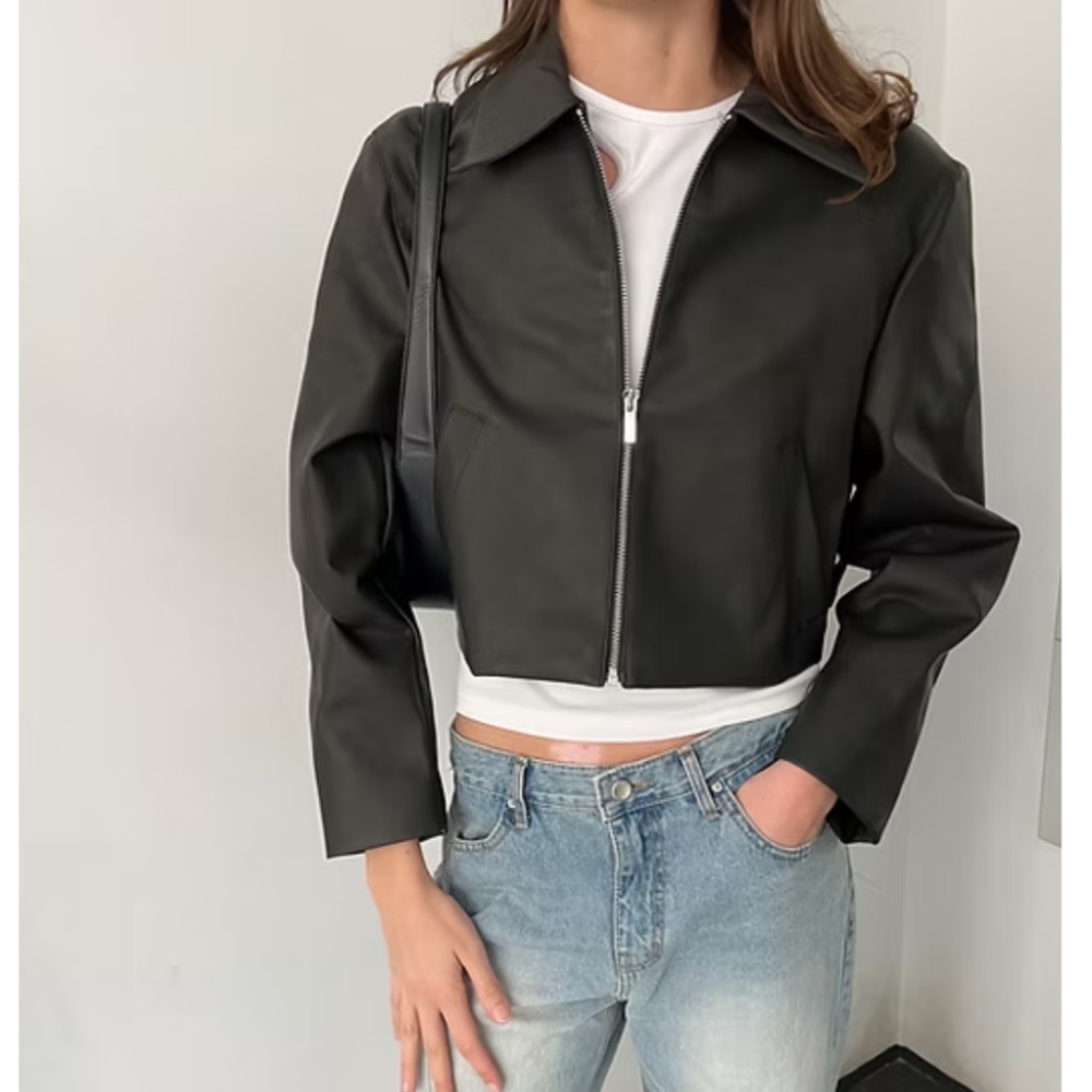 Cropped vegan leather jacket